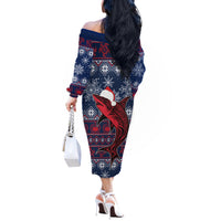 Samoa Manuia Le Kirisimasi Off The Shoulder Long Sleeve Dress Samoan Fishing Tribal Pattern Christmas Vibe - Wonder Print Shop