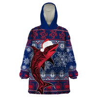 Samoa Manuia Le Kirisimasi Wearable Blanket Hoodie Samoan Fishing Tribal Pattern Christmas Vibe - Wonder Print Shop
