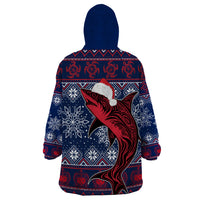 Samoa Manuia Le Kirisimasi Wearable Blanket Hoodie Samoan Fishing Tribal Pattern Christmas Vibe - Wonder Print Shop