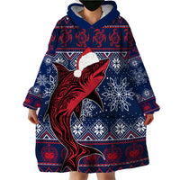 Samoa Manuia Le Kirisimasi Wearable Blanket Hoodie Samoan Fishing Tribal Pattern Christmas Vibe - Wonder Print Shop