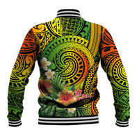 Polynesia Baseball Jacket Pasifika Tribal with Tropical Flowers LT9 - Wonder Print Shop