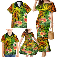 Polynesia Family Matching Mermaid Dress and Hawaiian Shirt Pasifika Tribal with Tropical Flowers LT9 - Wonder Print Shop