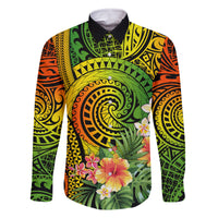 Polynesia Family Matching Off Shoulder Maxi Dress and Hawaiian Shirt Pasifika Tribal with Tropical Flowers LT9 - Wonder Print Shop