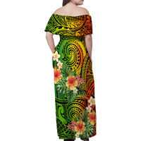 Polynesia Family Matching Off Shoulder Maxi Dress and Hawaiian Shirt Pasifika Tribal with Tropical Flowers LT9 - Wonder Print Shop