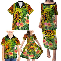 Polynesia Family Matching Puletasi Dress and Hawaiian Shirt Pasifika Tribal with Tropical Flowers - Wonder Print Shop