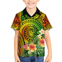 Polynesia Family Matching Short Sleeve Bodycon Dress and Hawaiian Shirt Pasifika Tribal with Tropical Flowers - Wonder Print Shop