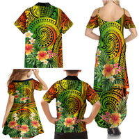 Polynesia Family Matching Summer Maxi Dress and Hawaiian Shirt Pasifika Tribal with Tropical Flowers - Wonder Print Shop