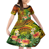 Polynesia Family Matching Tank Maxi Dress and Hawaiian Shirt Pasifika Tribal with Tropical Flowers - Wonder Print Shop