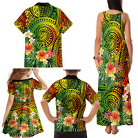 Polynesia Family Matching Tank Maxi Dress and Hawaiian Shirt Pasifika Tribal with Tropical Flowers - Wonder Print Shop