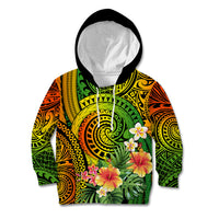 Polynesia Kid Hoodie Pasifika Tribal with Tropical Flowers - Wonder Print Shop