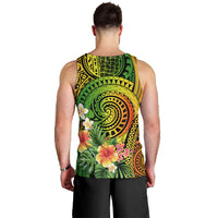 Polynesia Men Tank Top Pasifika Tribal with Tropical Flowers - Wonder Print Shop