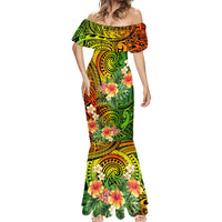 Polynesia Mermaid Dress Pasifika Tribal with Tropical Flowers - Wonder Print Shop