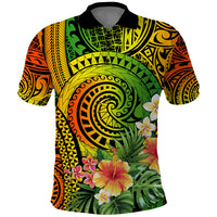 Polynesia Polo Shirt Pasifika Tribal with Tropical Flowers - Wonder Print Shop