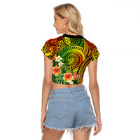 Polynesia Raglan Cropped T Shirt Pasifika Tribal with Tropical Flowers - Wonder Print Shop