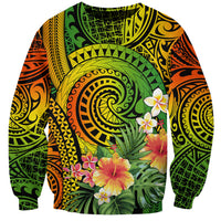 Polynesia Sweatshirt Pasifika Tribal with Tropical Flowers - Wonder Print Shop