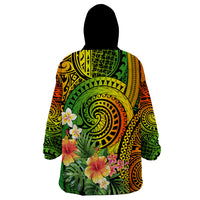 Polynesia Wearable Blanket Hoodie Pasifika Tribal with Tropical Flowers - Wonder Print Shop