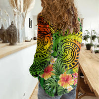 Polynesia Women Casual Shirt Pasifika Tribal with Tropical Flowers - Wonder Print Shop