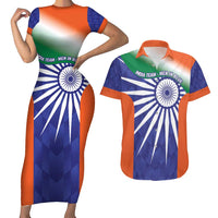 India Cricket Custom Couples Matching Short Sleeve Bodycon Dress and Hawaiian Shirt Ashoka Chakra with Flag Style LT9 - Wonder Print Shop
