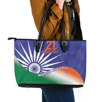 India Cricket Custom Leather Tote Bag Ashoka Chakra with Flag Style - Wonder Print Shop