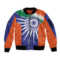 India Cricket Custom Sleeve Zip Bomber Jacket Ashoka Chakra with Flag Style - Wonder Print Shop