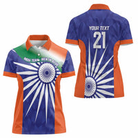 India Cricket Custom Women Polo Shirt Ashoka Chakra with Flag Style - Wonder Print Shop