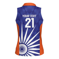 India Cricket Custom Women Sleeveless Polo Shirt Ashoka Chakra with Flag Style - Wonder Print Shop