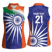 India Cricket Custom Women Sleeveless Polo Shirt Ashoka Chakra with Flag Style - Wonder Print Shop