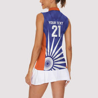 India Cricket Custom Women Sleeveless Polo Shirt Ashoka Chakra with Flag Style - Wonder Print Shop