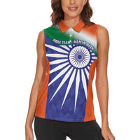 India Cricket Custom Women Sleeveless Polo Shirt Ashoka Chakra with Flag Style - Wonder Print Shop