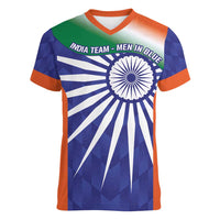 India Cricket Custom Women V-Neck T-Shirt Ashoka Chakra with Flag Style - Wonder Print Shop