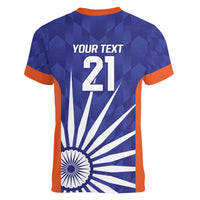 India Cricket Custom Women V-Neck T-Shirt Ashoka Chakra with Flag Style - Wonder Print Shop