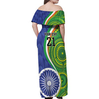 India Vs Australian Cricket Custom Family Matching Off Shoulder Maxi Dress and Hawaiian Shirt Ashoka Chakra and Aboriginal Together LT9 - Wonder Print Shop