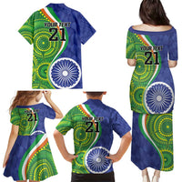 India Vs Australian Cricket Custom Family Matching Puletasi and Hawaiian Shirt Ashoka Chakra and Aboriginal Together - Wonder Print Shop
