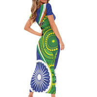 India Vs Australian Cricket Custom Family Matching Short Sleeve Bodycon Dress and Hawaiian Shirt Ashoka Chakra and Aboriginal Together - Wonder Print Shop