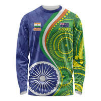 India Vs Australian Cricket Custom Long Sleeve Shirt Ashoka Chakra and Aboriginal Together - Wonder Print Shop