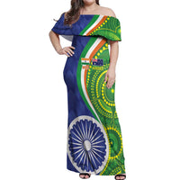 India Vs Australian Cricket Custom Off Shoulder Maxi Dress Ashoka Chakra and Aboriginal Together - Wonder Print Shop