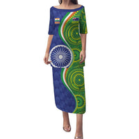 India Vs Australian Cricket Custom Puletasi Ashoka Chakra and Aboriginal Together - Wonder Print Shop