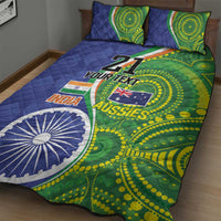 India Vs Australian Cricket Custom Quilt Bed Set Ashoka Chakra and Aboriginal Together - Wonder Print Shop