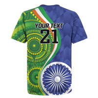 India Vs Australian Cricket Custom Rugby Jersey Ashoka Chakra and Aboriginal Together - Wonder Print Shop