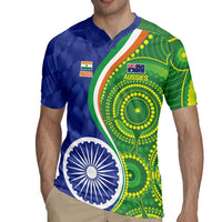 India Vs Australian Cricket Custom Rugby Jersey Ashoka Chakra and Aboriginal Together - Wonder Print Shop