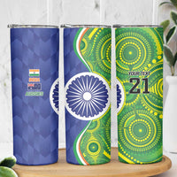 India Vs Australian Cricket Custom Skinny Tumbler Ashoka Chakra and Aboriginal Together - Wonder Print Shop