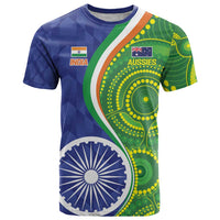India Vs Australian Cricket Custom T Shirt Ashoka Chakra and Aboriginal Together - Wonder Print Shop