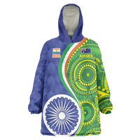 India Vs Australian Cricket Custom Wearable Blanket Hoodie Ashoka Chakra and Aboriginal Together - Wonder Print Shop
