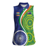India Vs Australian Cricket Custom Women Sleeveless Polo Shirt Ashoka Chakra and Aboriginal Together - Wonder Print Shop