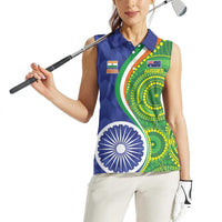 India Vs Australian Cricket Custom Women Sleeveless Polo Shirt Ashoka Chakra and Aboriginal Together - Wonder Print Shop