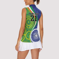 India Vs Australian Cricket Custom Women Sleeveless Polo Shirt Ashoka Chakra and Aboriginal Together - Wonder Print Shop
