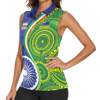 India Vs Australian Cricket Custom Women Sleeveless Polo Shirt Ashoka Chakra and Aboriginal Together - Wonder Print Shop