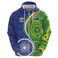 India Vs Australian Cricket Custom Zip Hoodie Ashoka Chakra and Aboriginal Together - Wonder Print Shop