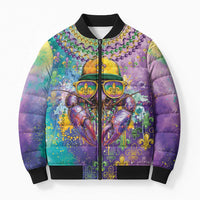 Mardi Gras Crawfish Personalized Bomber Puffer Jacket NOLA Fat Tuesday Drip Art - Wonder Print Shop