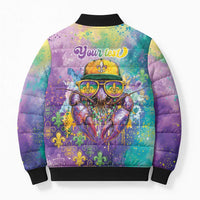 Mardi Gras Crawfish Personalized Bomber Puffer Jacket NOLA Fat Tuesday Drip Art - Wonder Print Shop